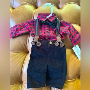 NWT Cat and Jack Newborn Boys Outfit with Suspenders & Bow Tie